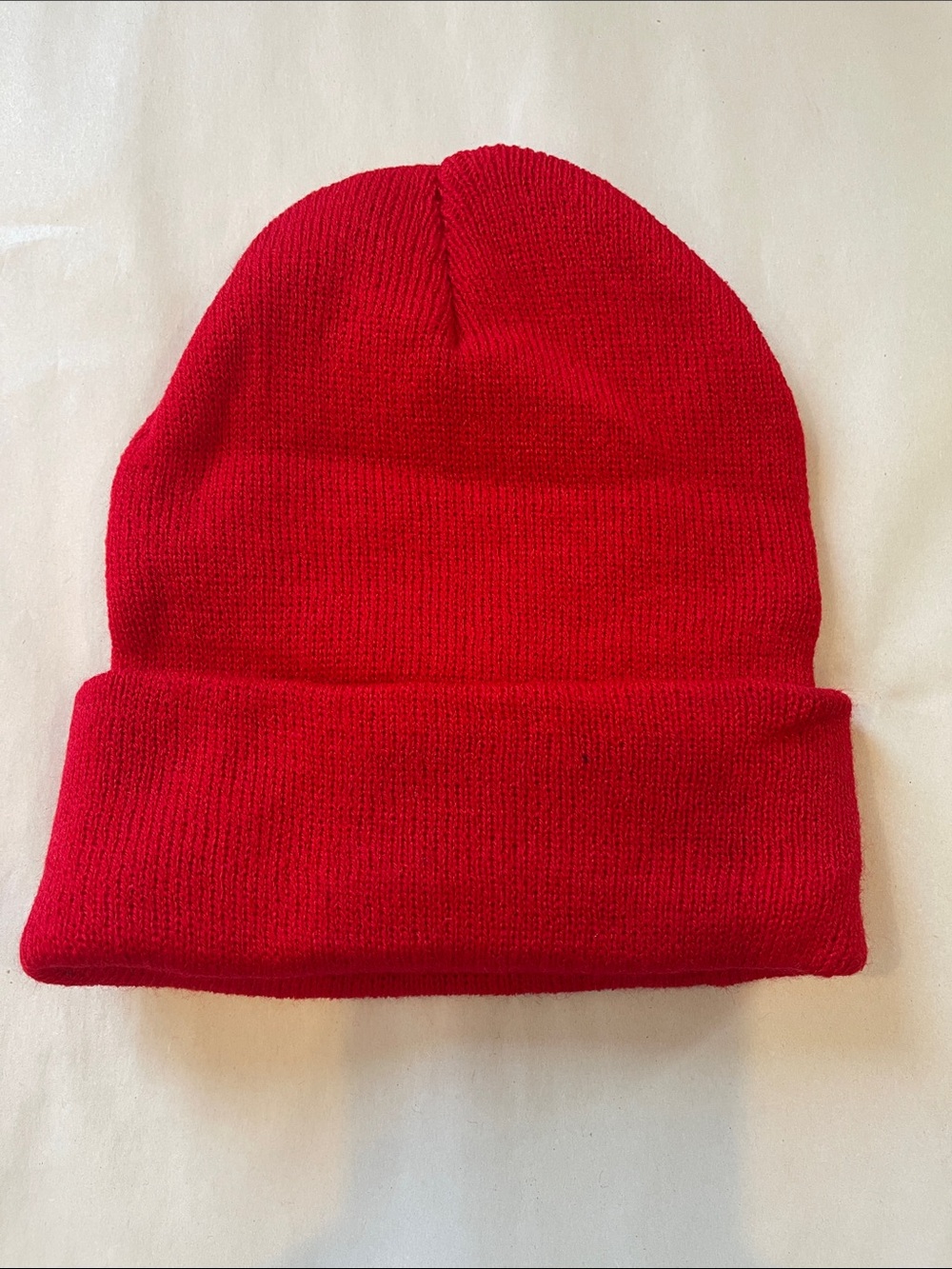 Red Knit Beanie Hat - fold over winter hat